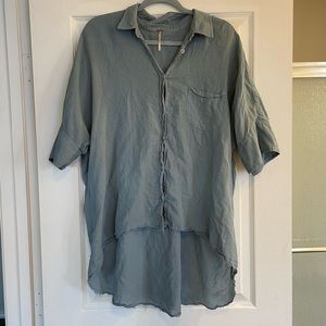 Free People Short Sleeve High-low Linen shirt